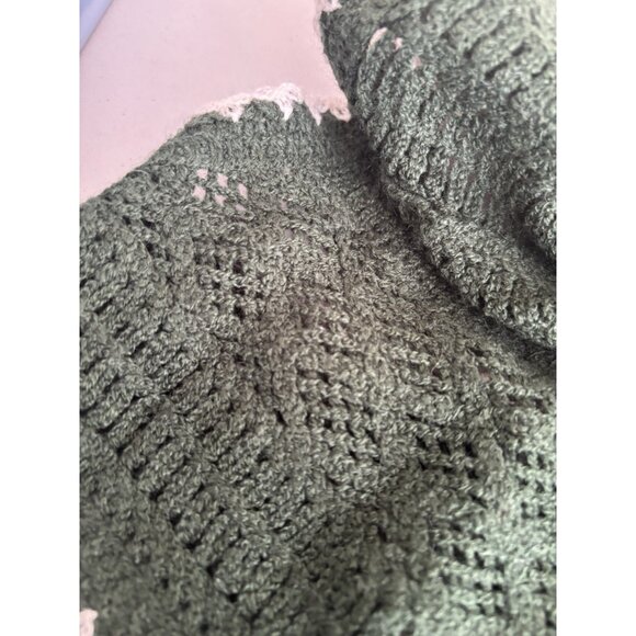 Crochet Knit Green Sleeveless Sweater Floral V-neck Vest Top Small Cropped - Picture 8 of 9